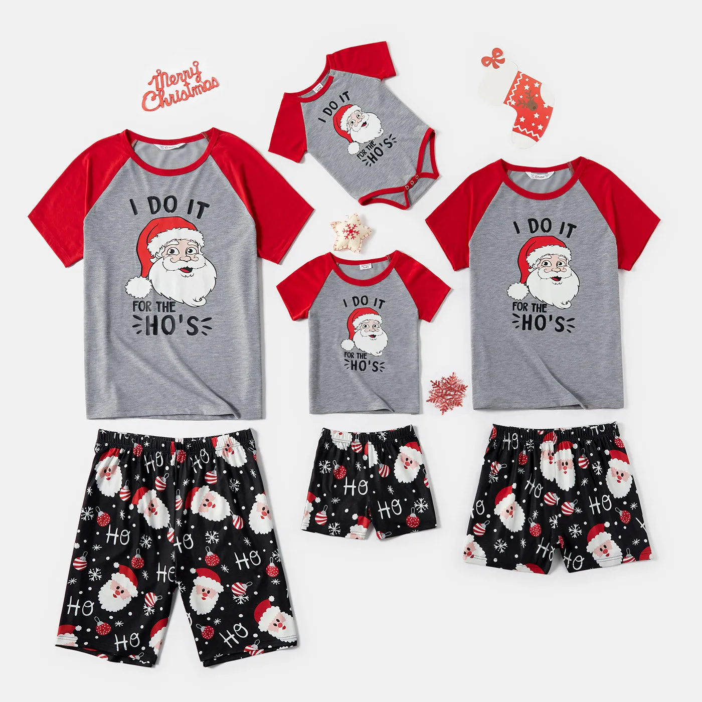 Christmas Santa and Letter Print Family Matching Short-sleeve Pajamas Sets (Flame Resistant)