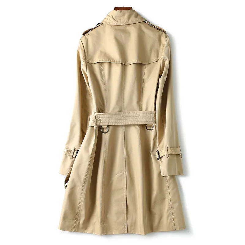 Classic Double Breasted Turtle Neck Women's Beige Trench Coat