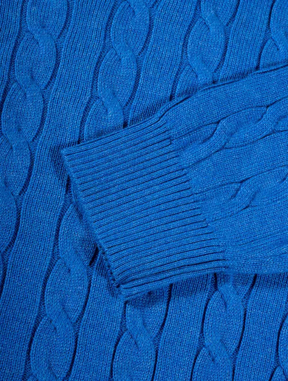 Cotton Cable Crew Neck Jumper Strong Blue Melange