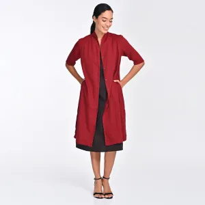 Cotton Co Ord Set For Women | Shirt & Dress | Draped Neck | Maroon & Brown