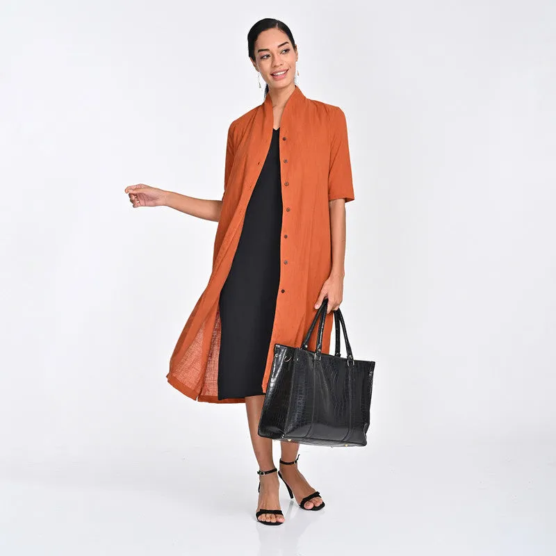 Cotton Co Ord Set For Women | Shirt & Dress | Draped Neck | Orange & Black