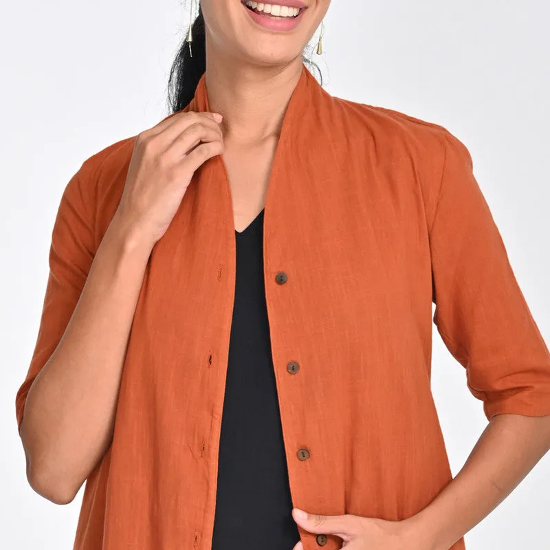 Cotton Co Ord Set For Women | Shirt & Dress | Draped Neck | Orange & Black