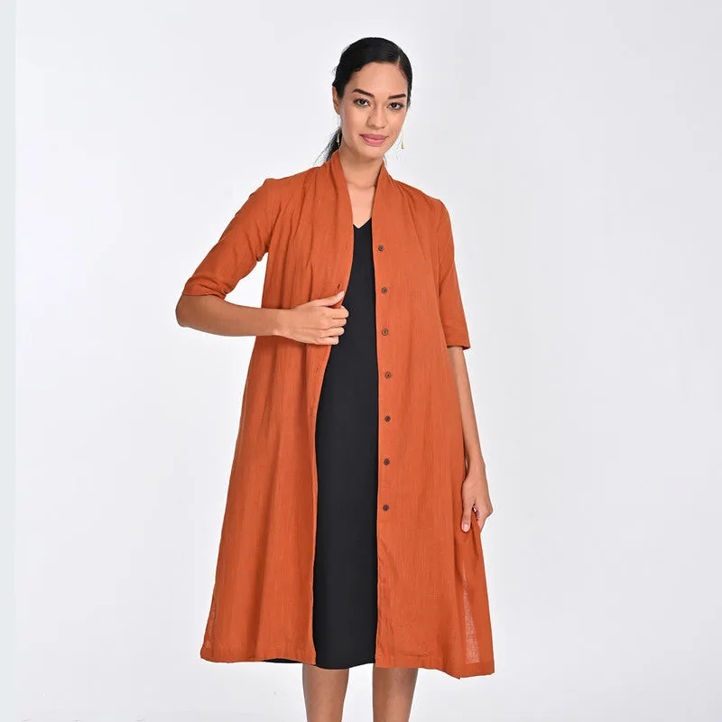 Cotton Co Ord Set For Women | Shirt & Dress | Draped Neck | Orange & Black