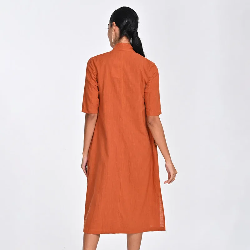 Cotton Co Ord Set For Women | Shirt & Dress | Draped Neck | Orange & Black