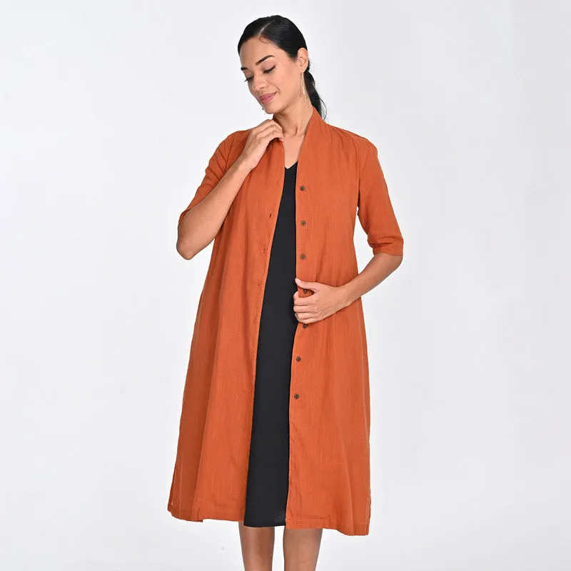 Cotton Co Ord Set For Women | Shirt & Dress | Draped Neck | Orange & Black