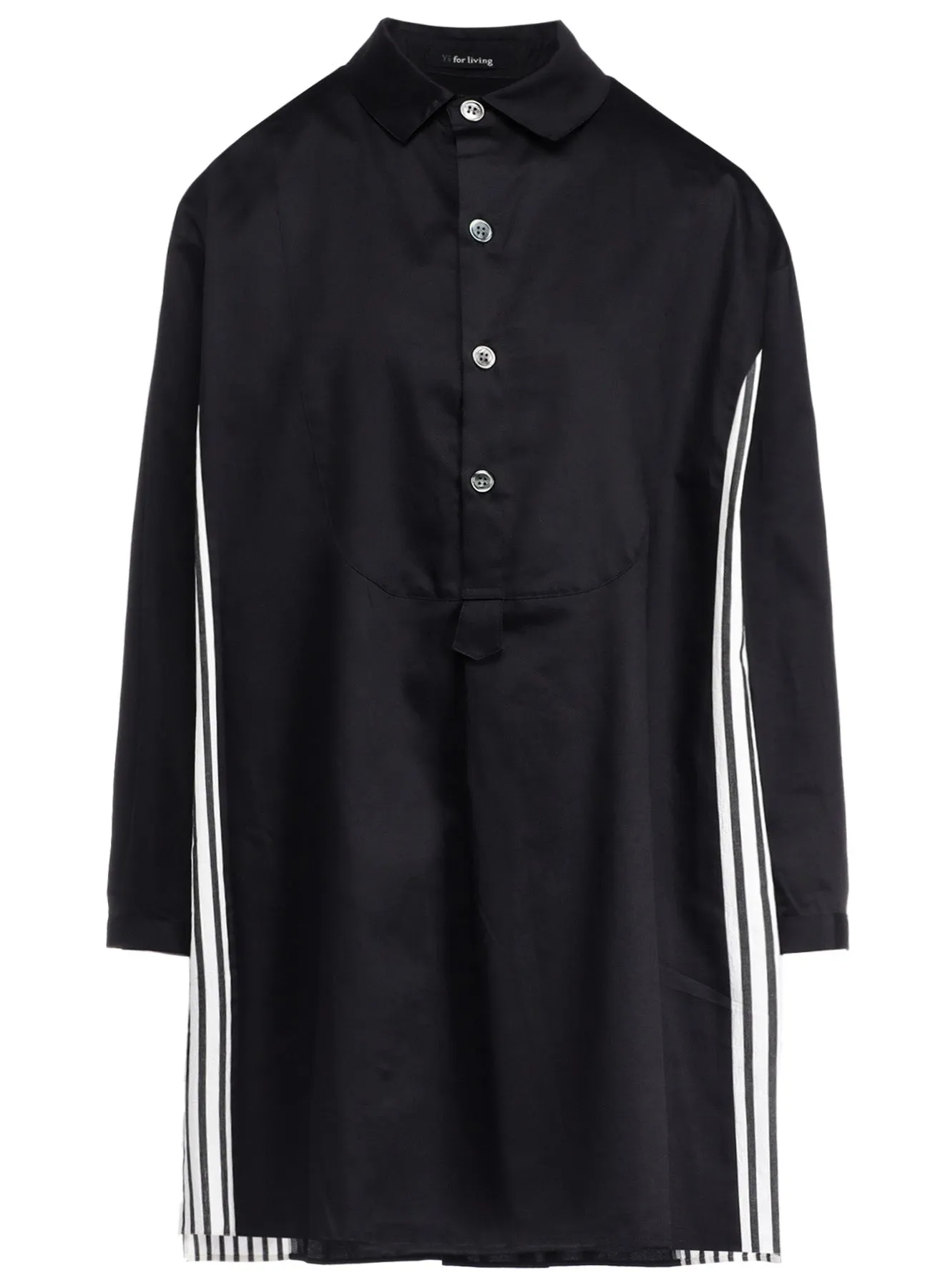 COTTON SATIN STRIPE SWITCHING LONG SHIRT