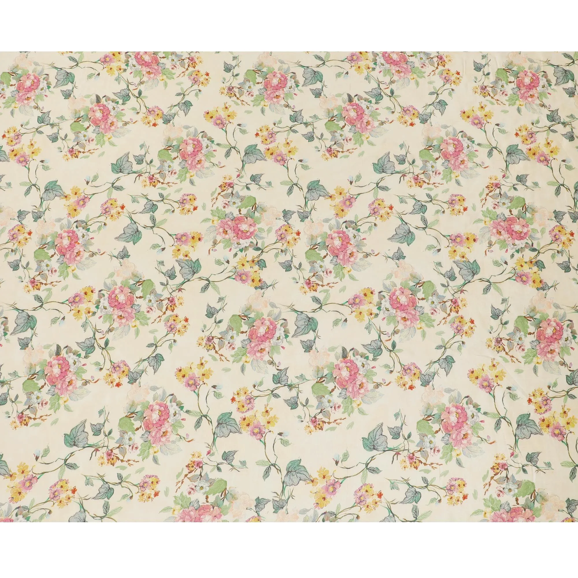 Cream viscose fabric with multicolor print having metallic finish in floral design-D16270