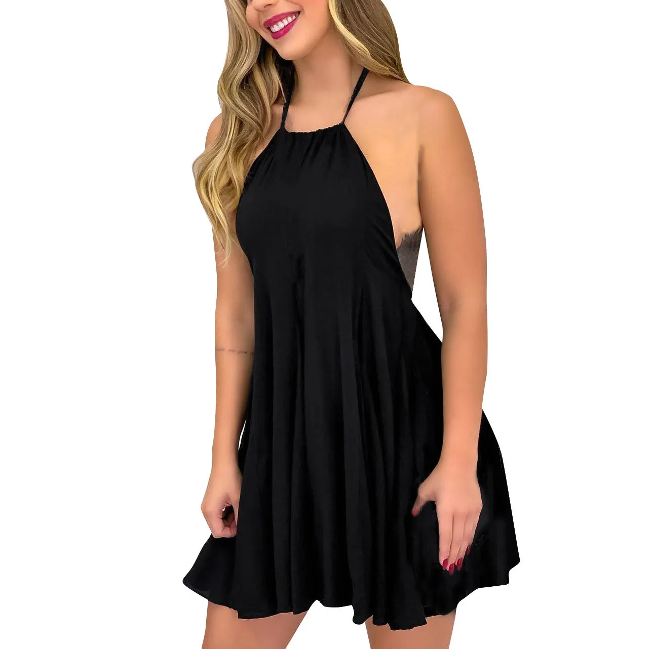 Darcy Distressed Halter Tunic- Black - Final Sale