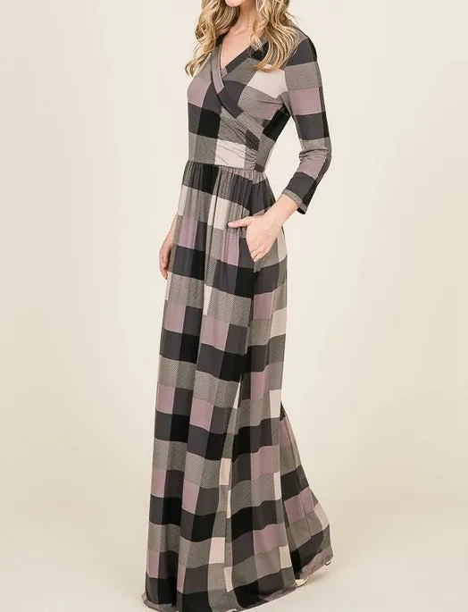 Dark Lavender Plaid Maxi Dress