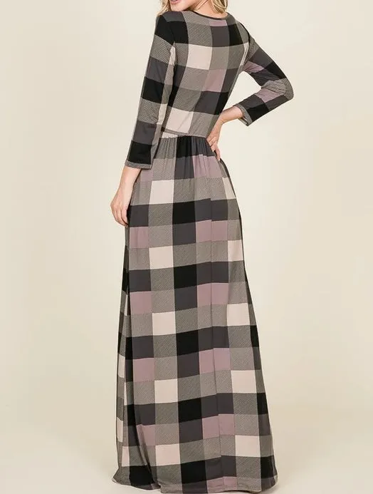 Dark Lavender Plaid Maxi Dress