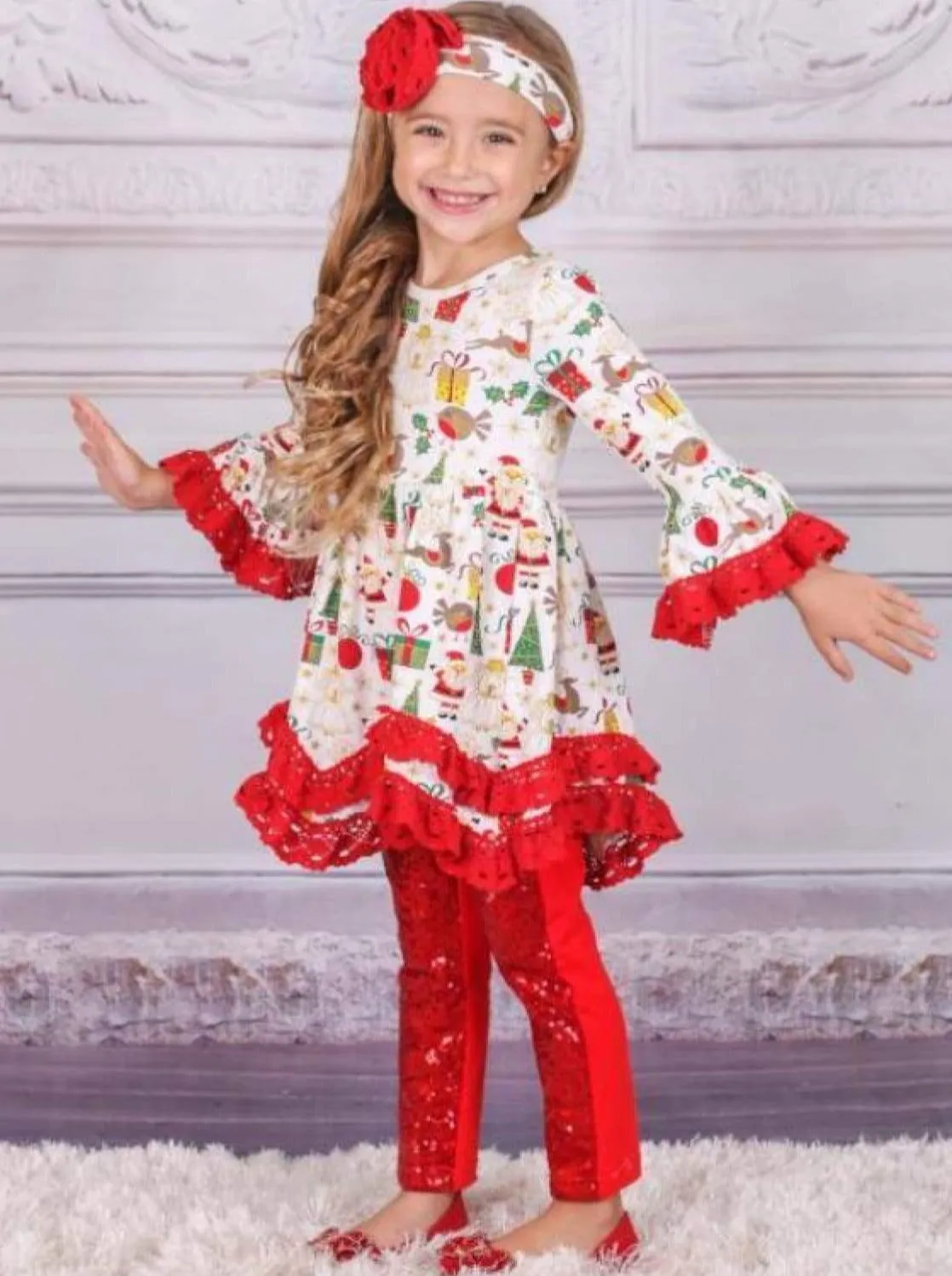 Deck The Halls Red Lace Ruffle Tunic