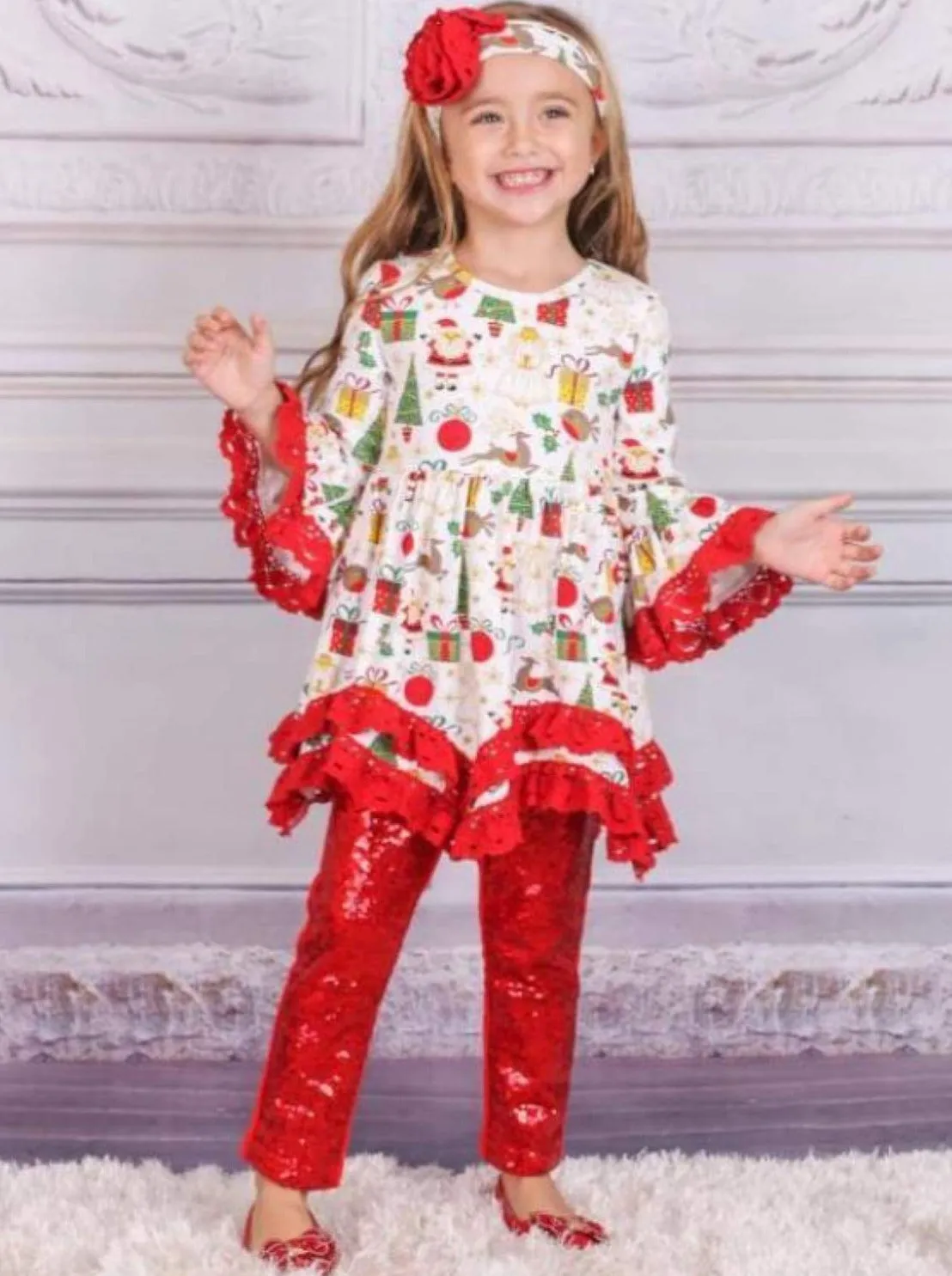 Deck The Halls Red Lace Ruffle Tunic