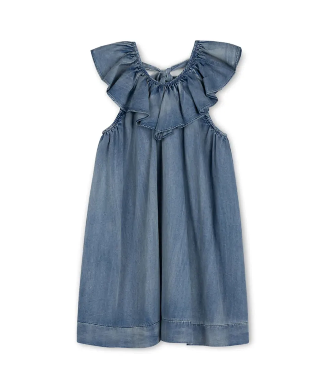 DENIM RUFFLE COLLAR JUMPER