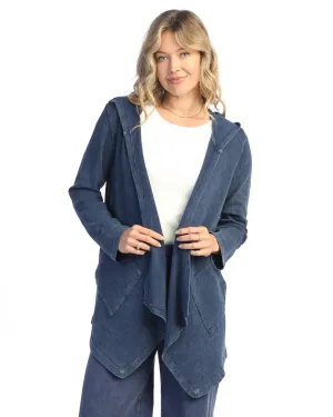 Denim Thermal Cardigan with Patch Pockets and Hood