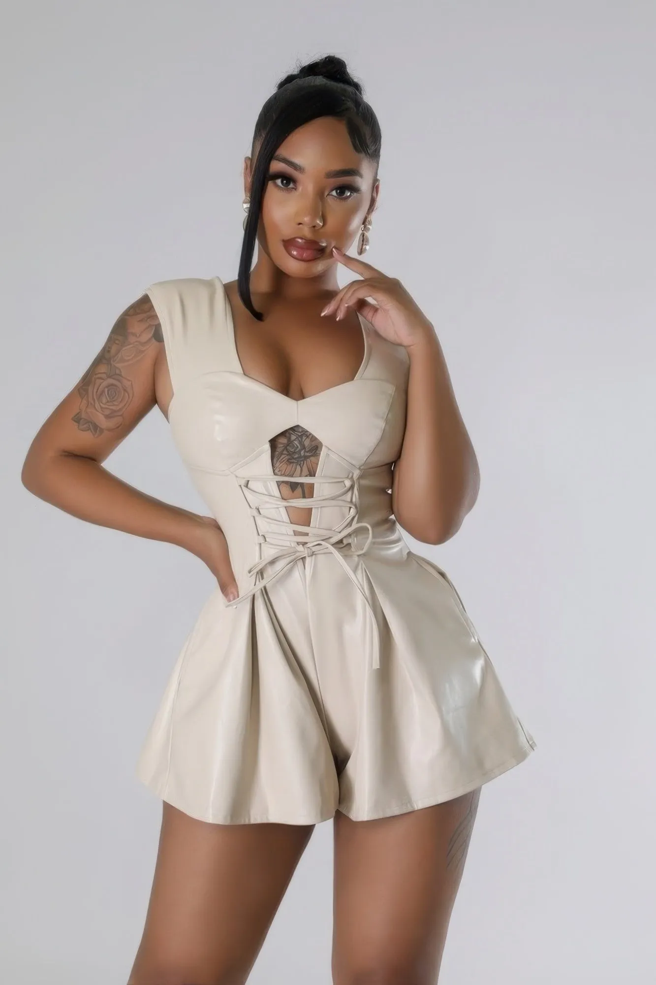 DO YOU | FAUX LEATHER ROMPER | 2 COLORS