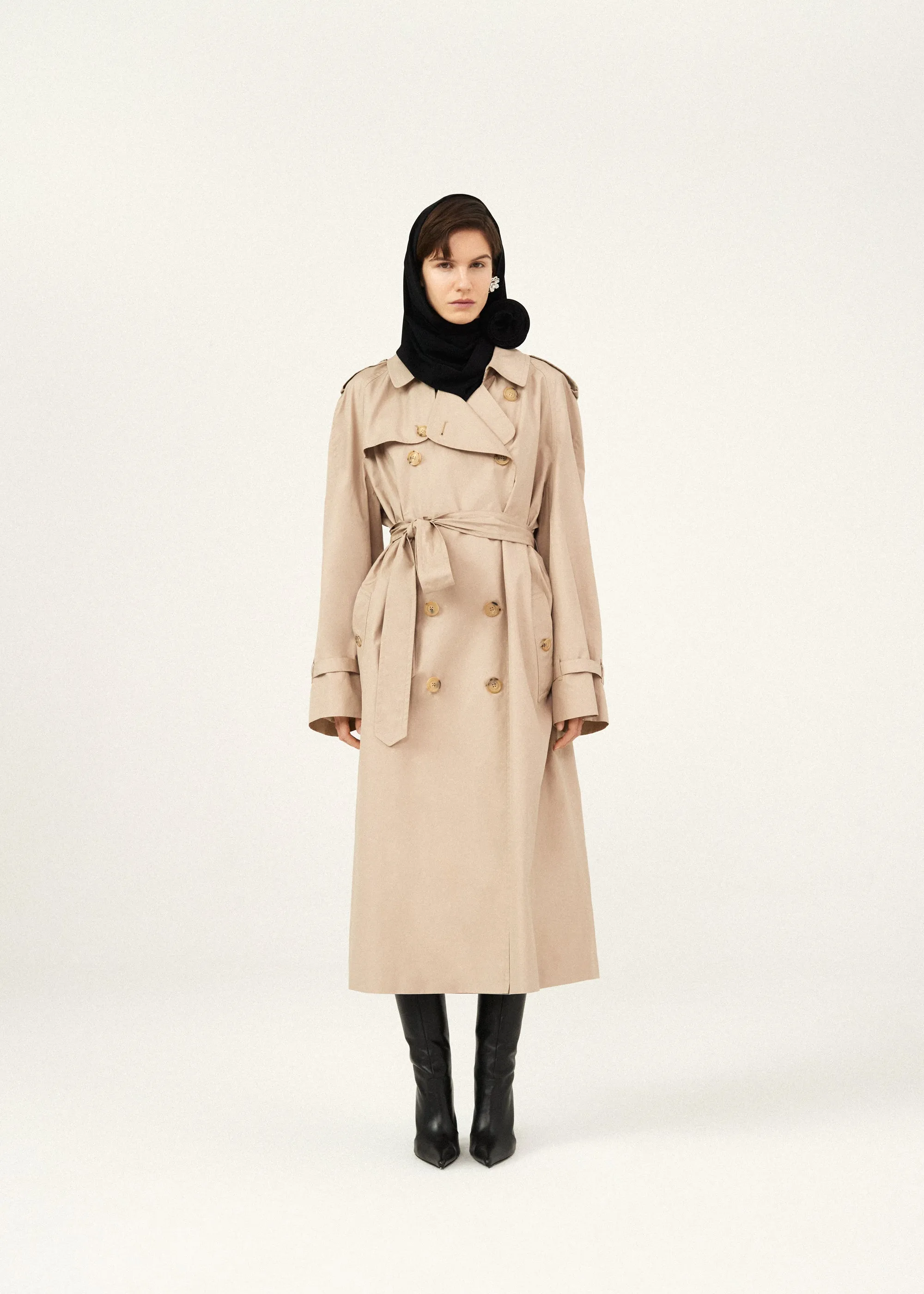 Double breasted trench coat in beige