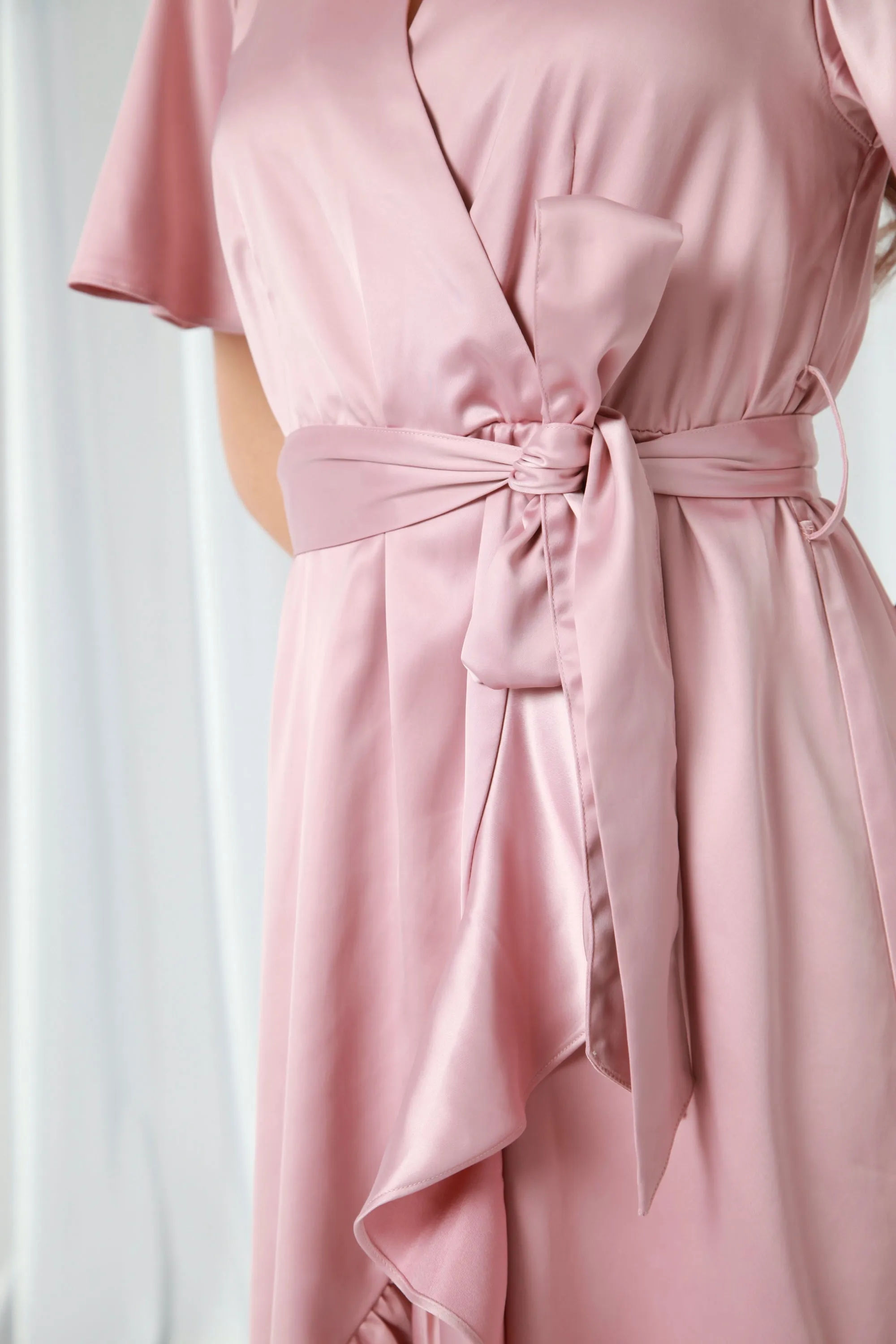 Double Second Frill Wrap Dress With Tea Sleeve