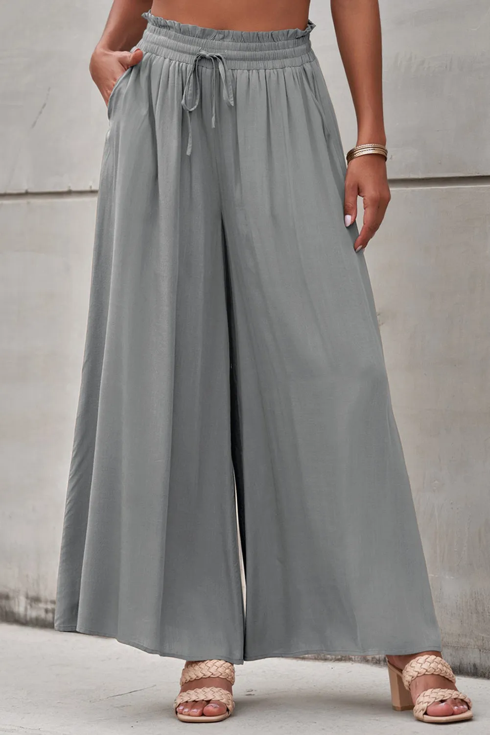 Drawstring Waist Wide Leg Pants