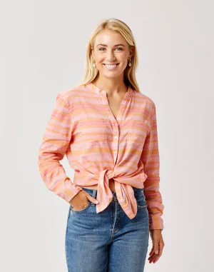 Dylan Gauze Tunic: Grapefruit Block Stripe