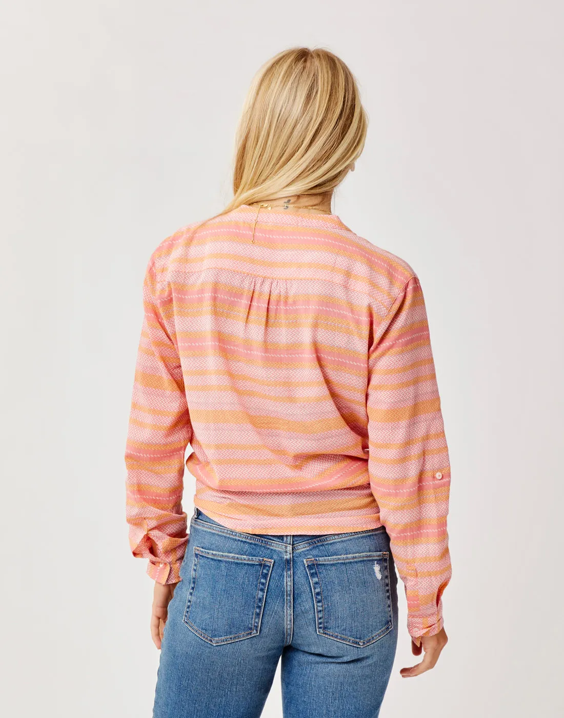 Dylan Gauze Tunic: Grapefruit Block Stripe