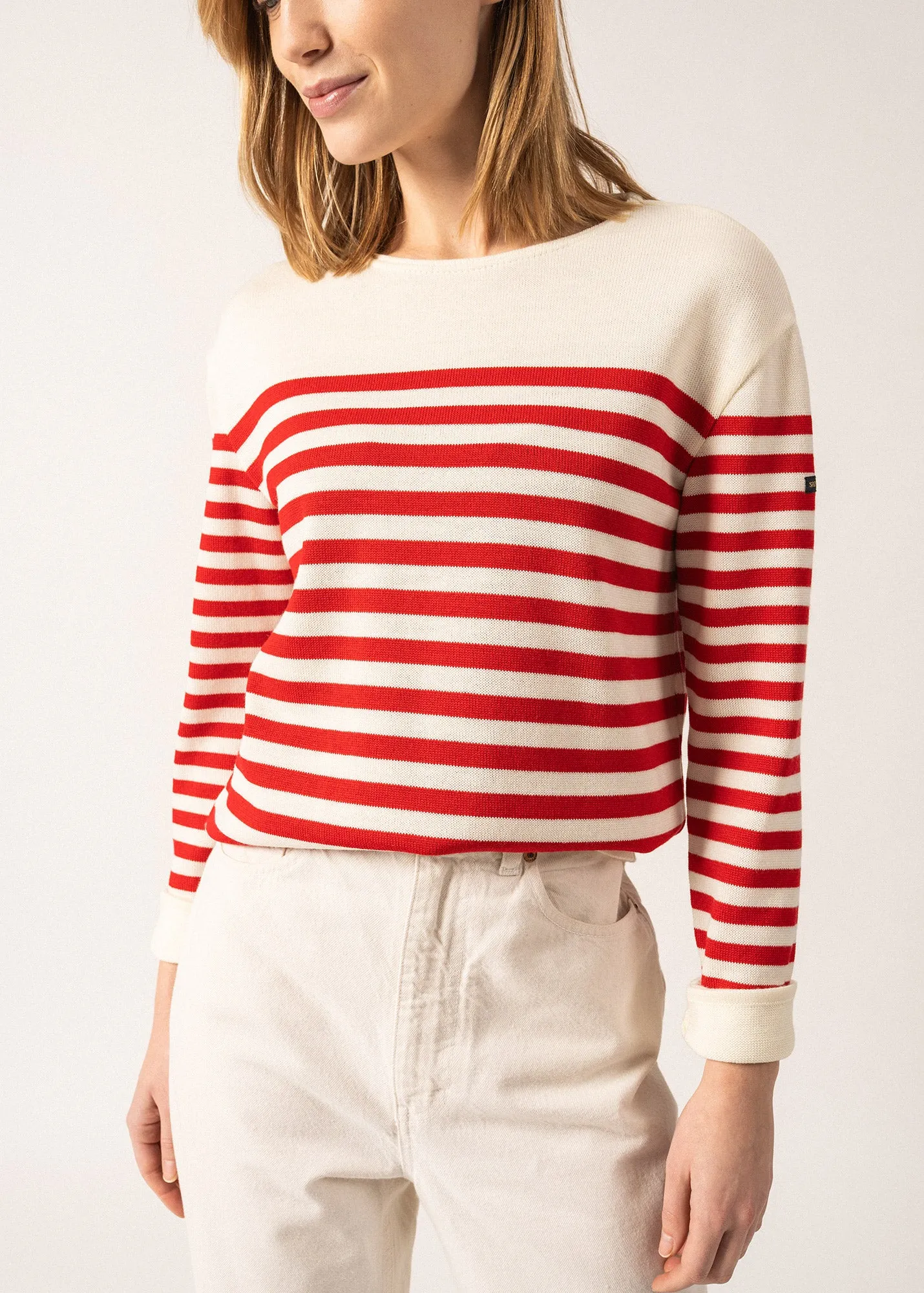 Ecrins Striped Jumper - in soft wool (ECUME/TULIPE)