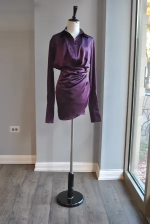 EGGPLANT SILKY MINI PARTY WRAP DRESS