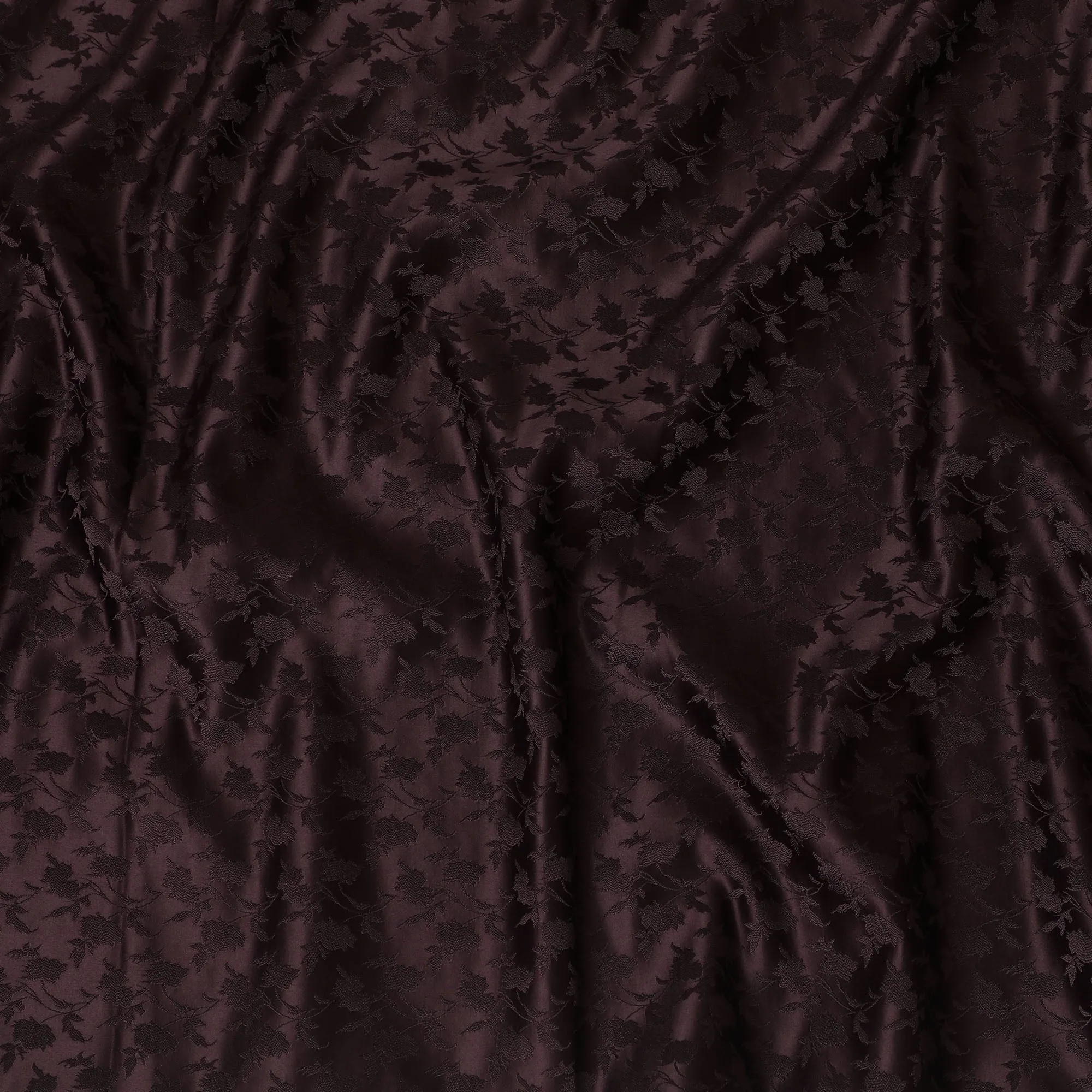 Elegant Deep Maroon Synthetic Brocade Fabric with Floral Leaf Pattern â€“ 140 cm Width-D19385