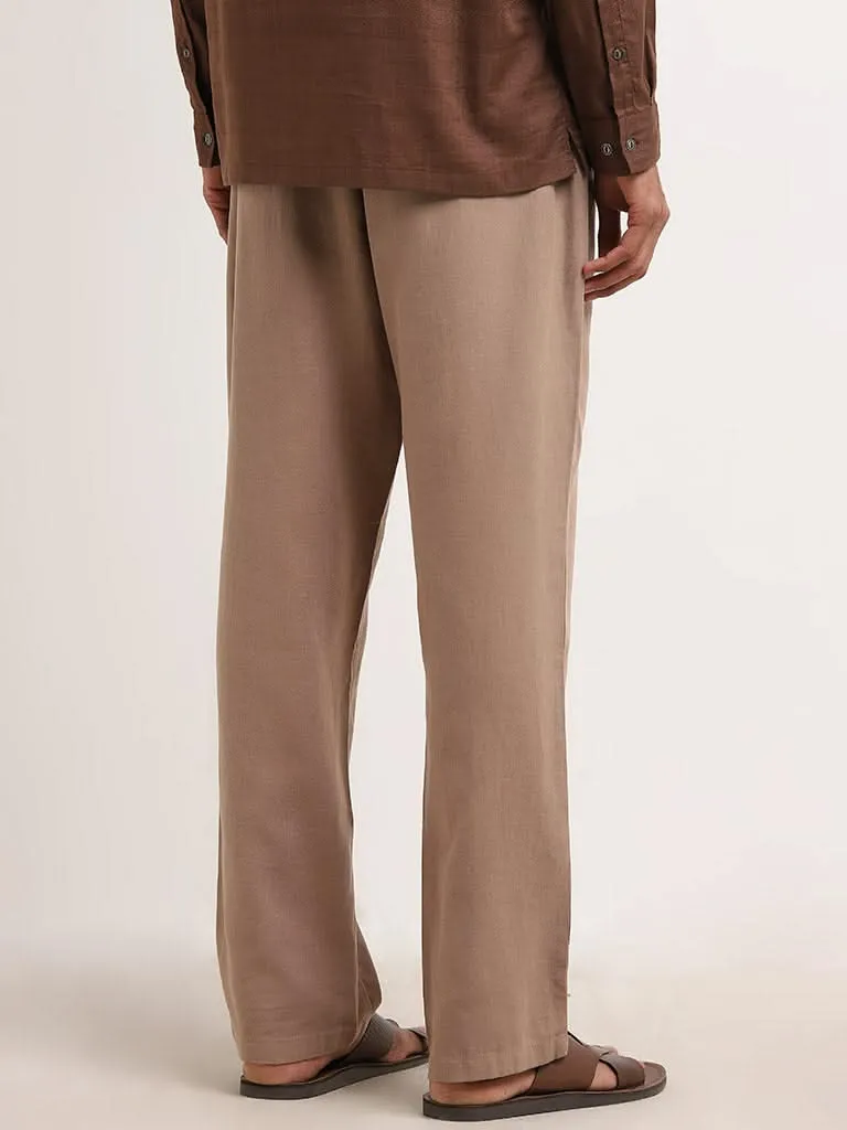 ETA Taupe Relaxed-Fit Mid-Rise Cotton Blend Chinos