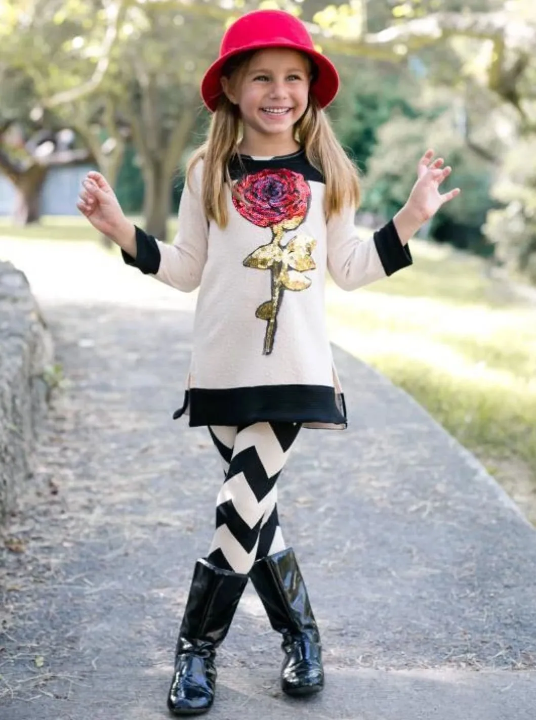 Eternal Bloom Sequin Rose Tunic And Zigzag Legging Set