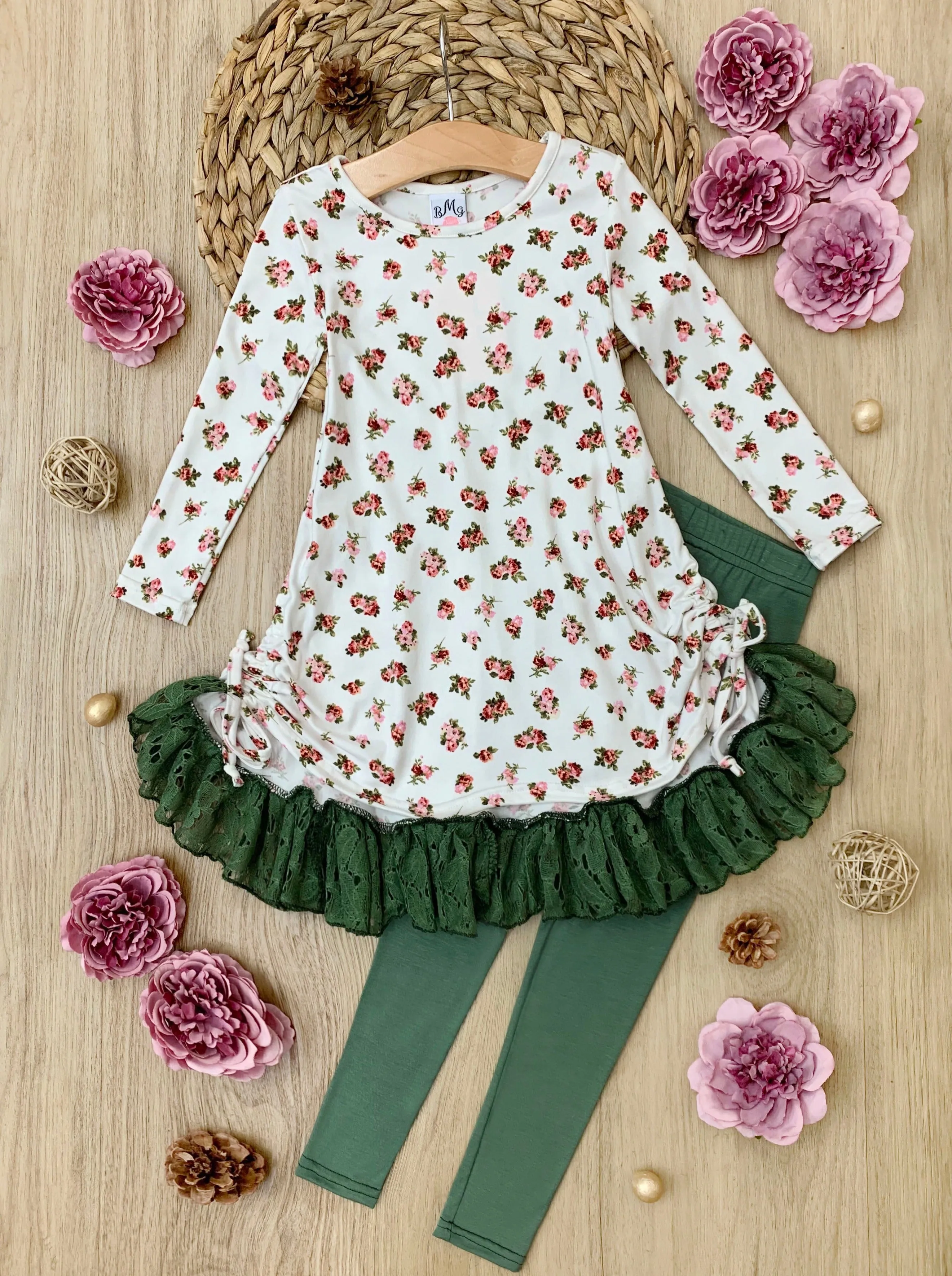 Fall Flowers Ruffled Tunic And Legging Set