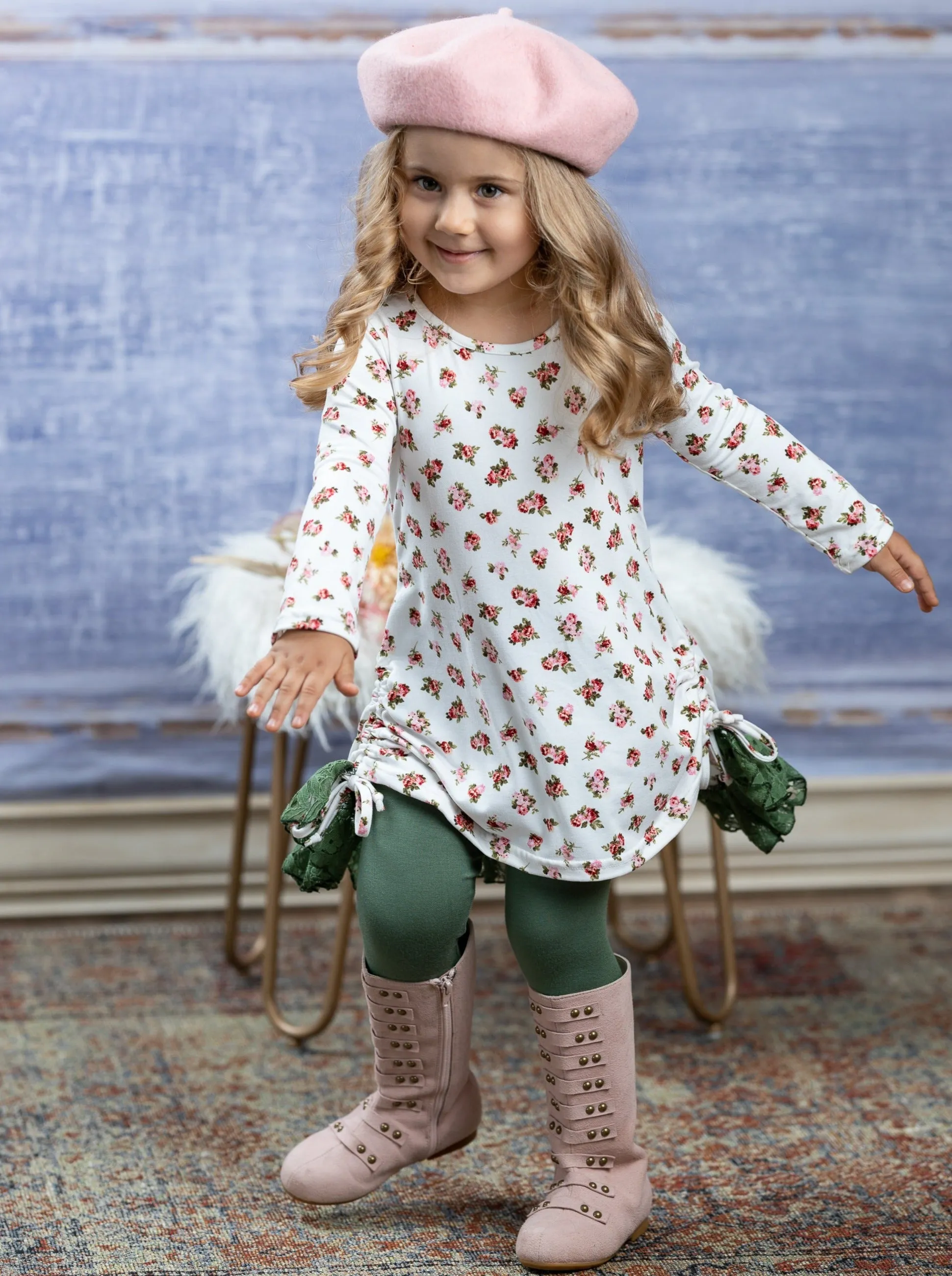 Fall Flowers Ruffled Tunic And Legging Set