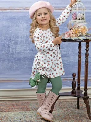 Fall Flowers Ruffled Tunic And Legging Set