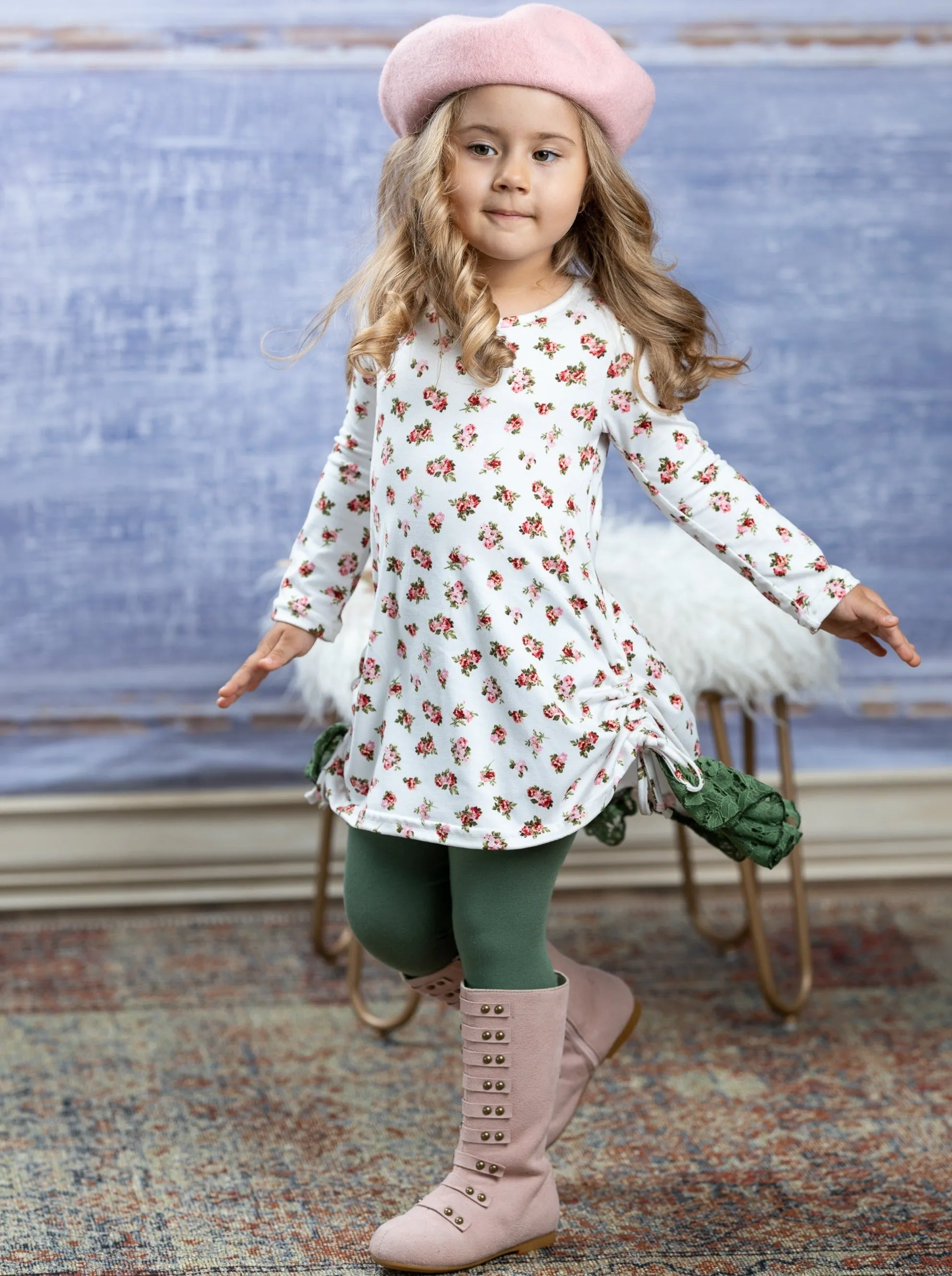 Fall Flowers Ruffled Tunic And Legging Set