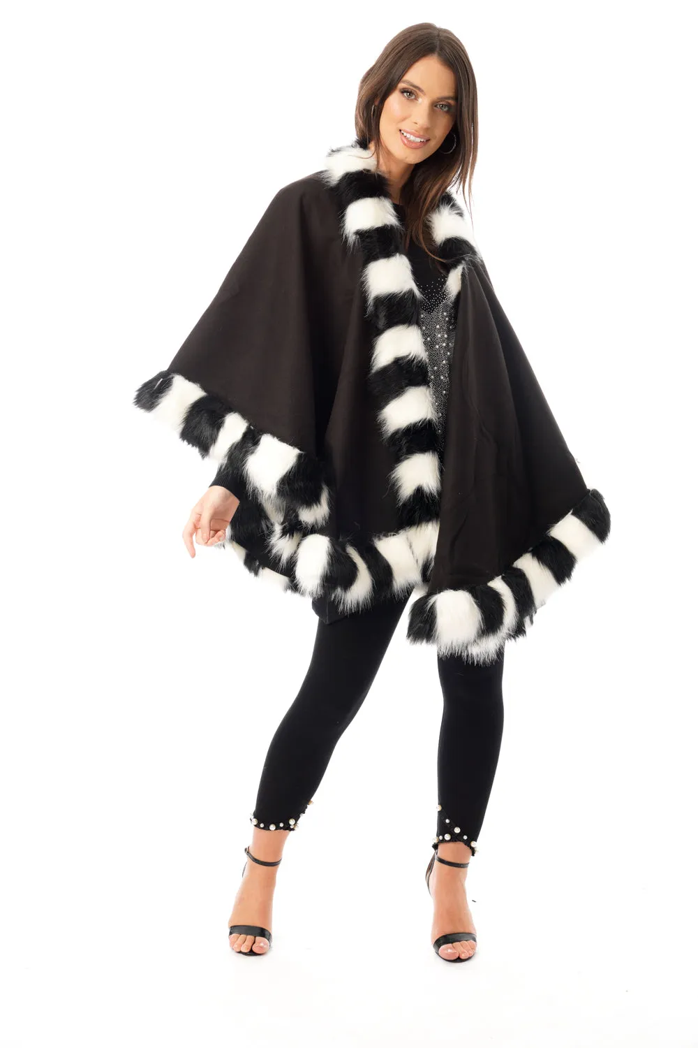 Felt Feel Faux Fur Swing Poncho Cape