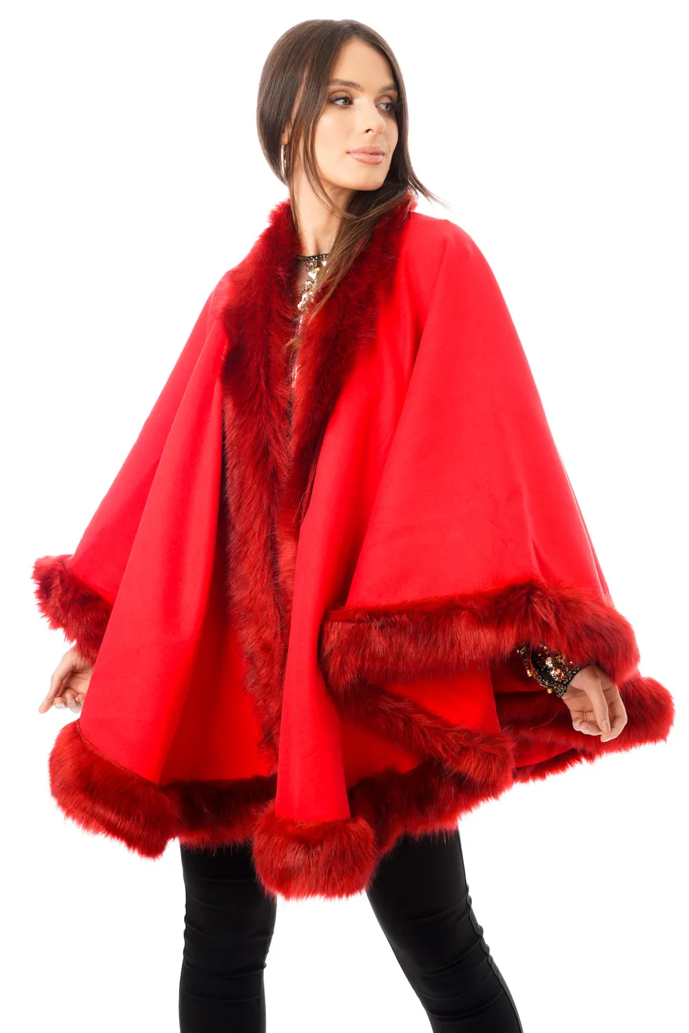 Felt Feel Faux Fur Swing Poncho Cape