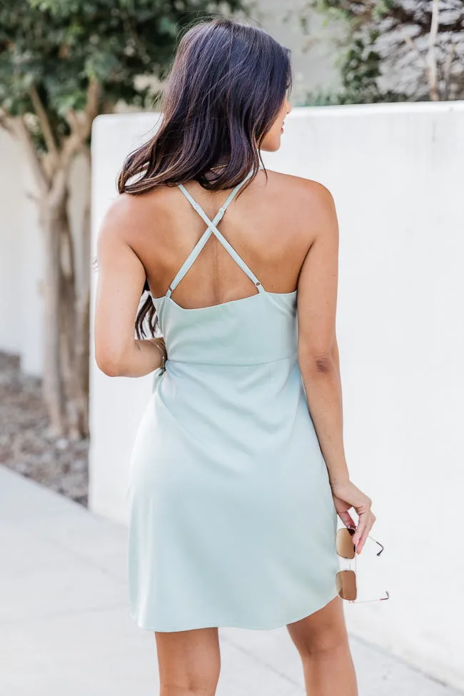 Find Your Passion Sage Satin Wrap Mini Dress FINAL SALE