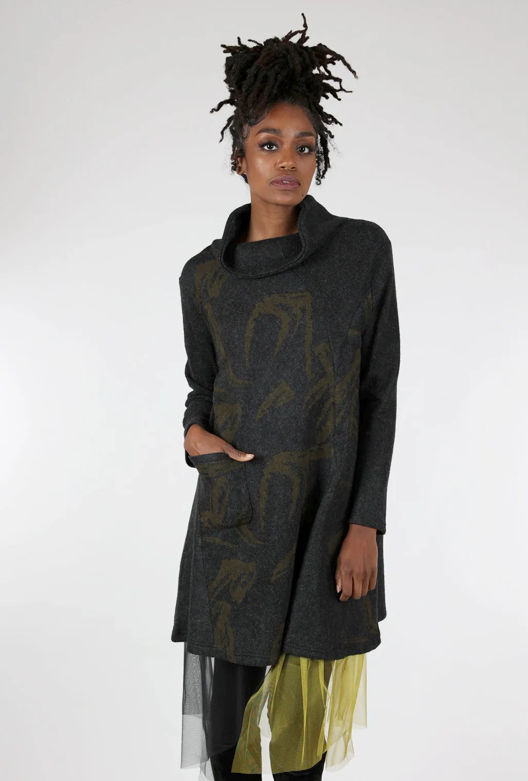 Fleece Funnel-Neck Tunic, Charcoal