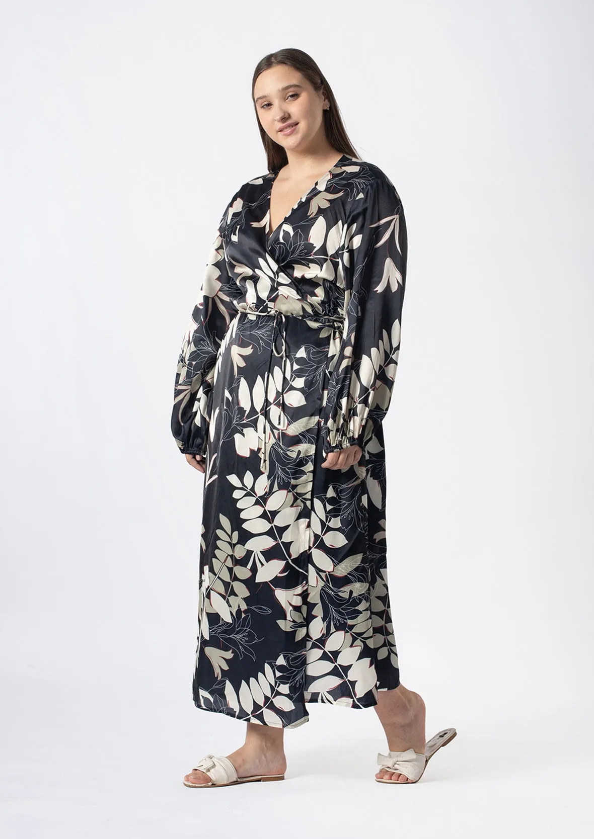 Floral Digital Print Wrap Dress