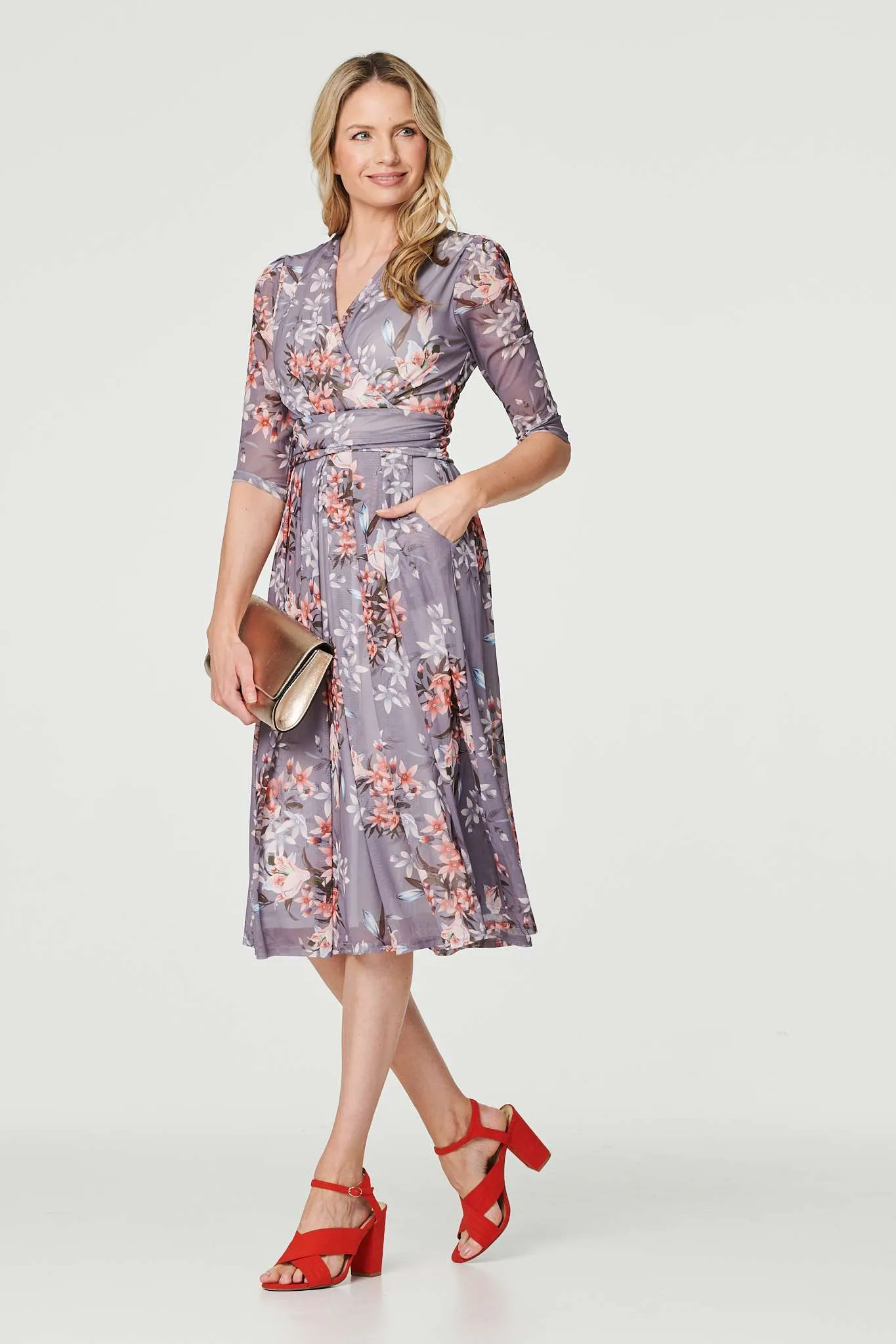 Floral Layered V-Neck Midi Dress