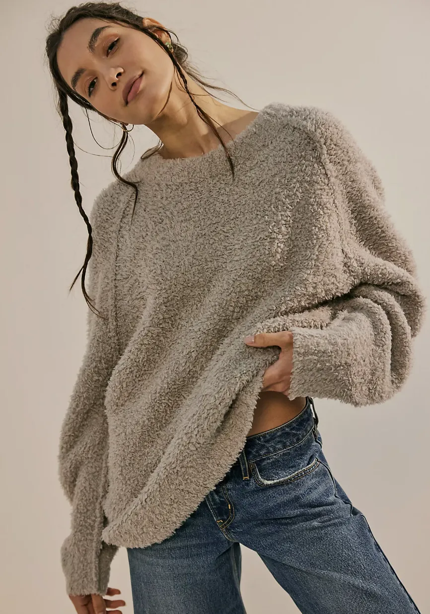 Free People Teddy Sweater Tunic- Silver Clouds