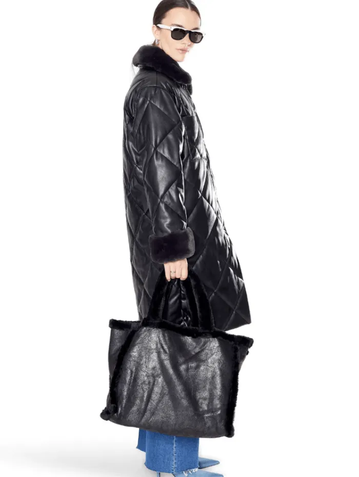 Freed Kym Midi Length Quilted Vegan Leather Jacket In Black