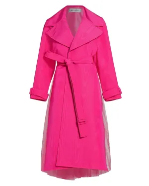 Fuchsia Moire Faille Tulle Trench Coat