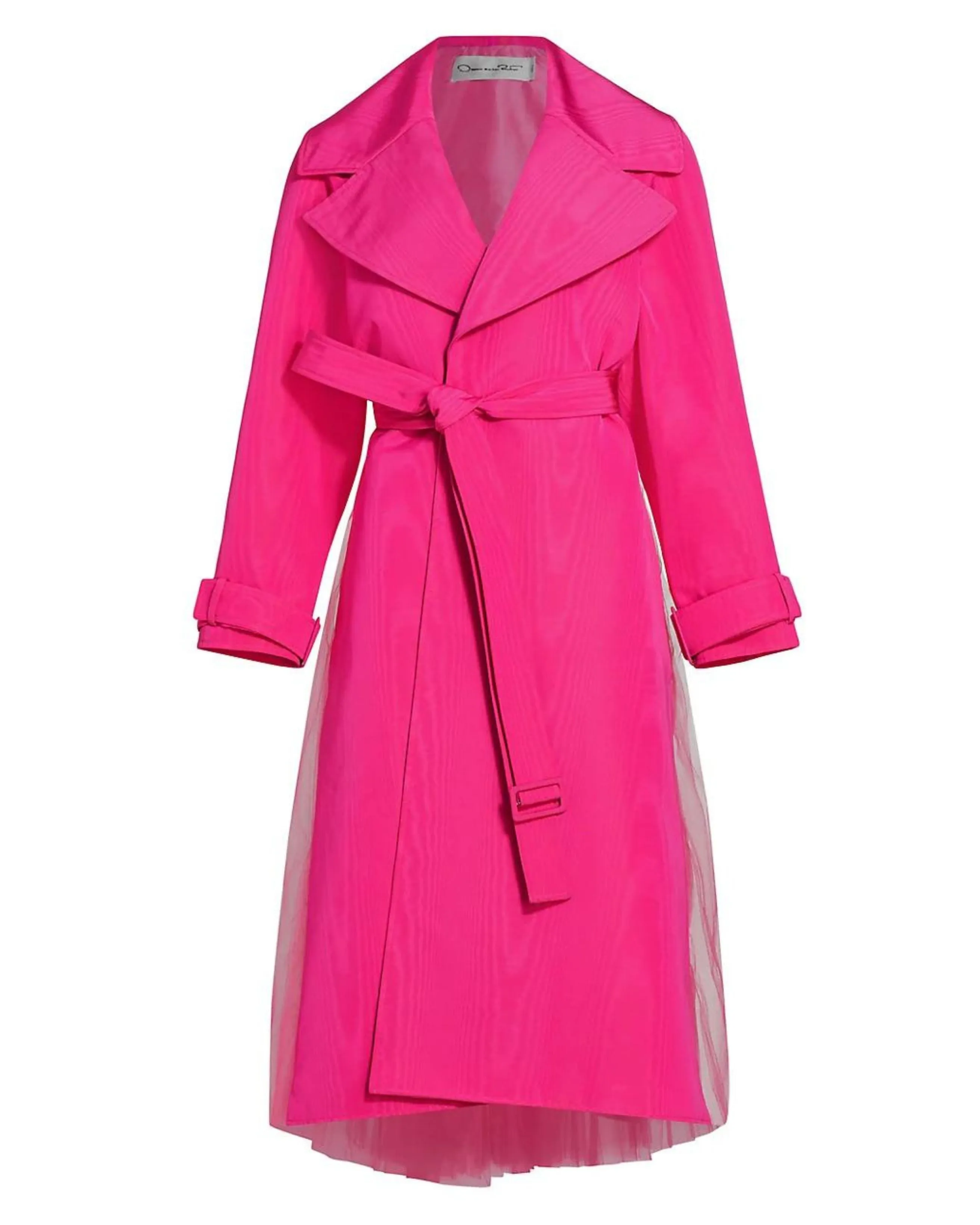 Fuchsia Moire Faille Tulle Trench Coat