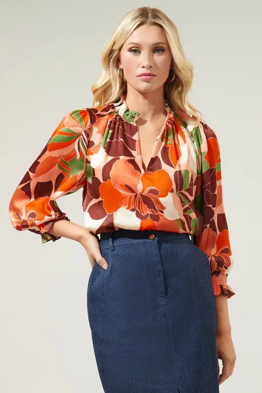 Gilda Rodeo Split Neck Satin Blouse