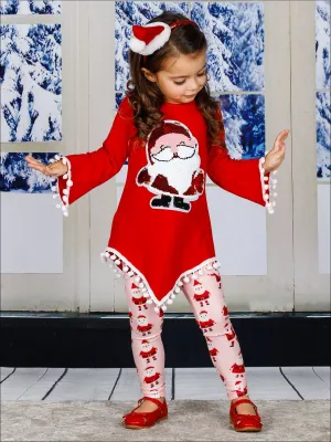 Girls Asymmetric Long Sleeve Ombre Pom Pom Tunic and Legging Set