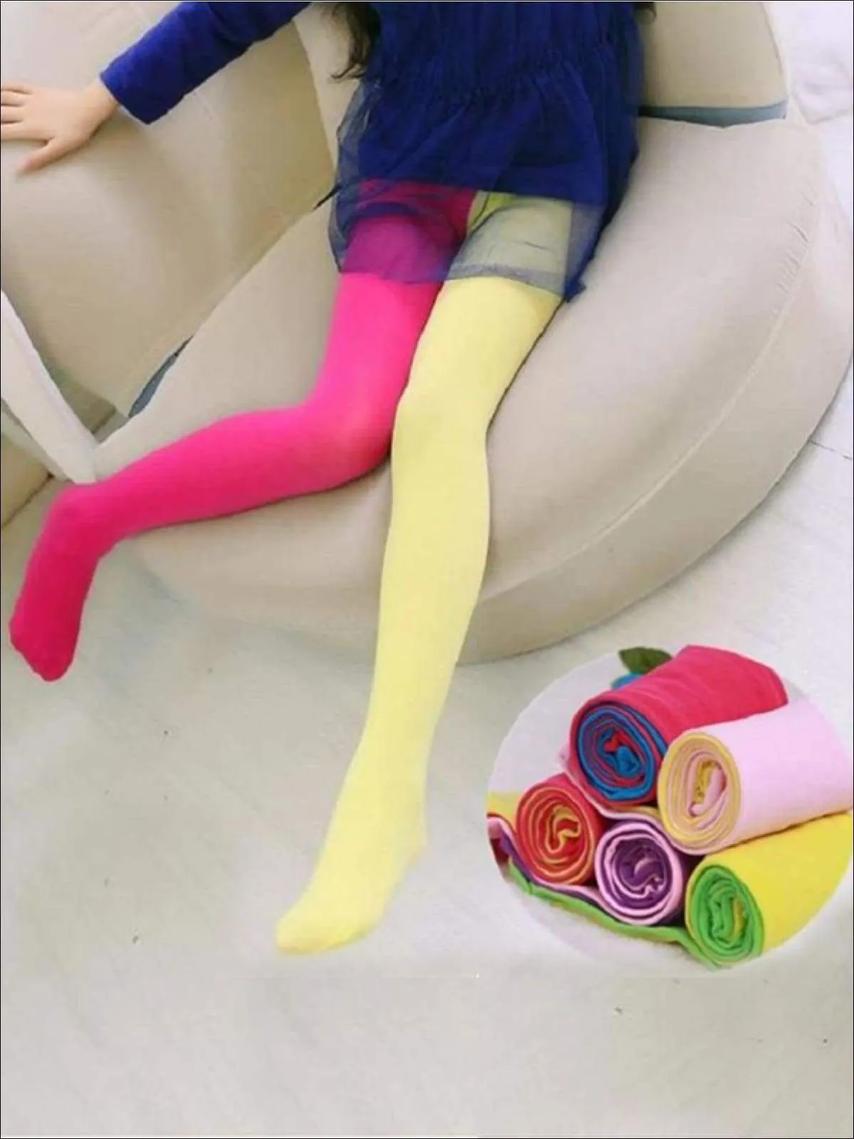 Girls Candy Color-Block Tights (Multiple Color Options)