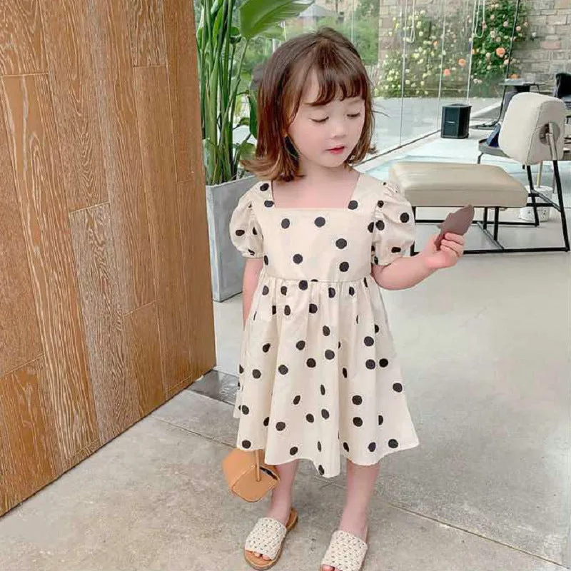 Girls' Dress Summer Children's Summer Polka Dot Short Sleeve Children's Clothing Children's Polka Dot Princess Dress Baby Girl Summer Dress Skirt