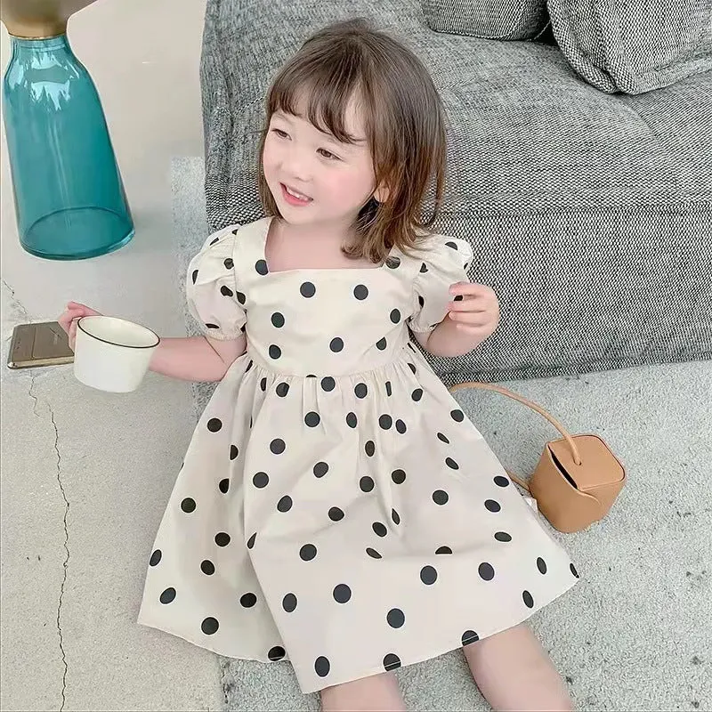 Girls' Dress Summer Children's Summer Polka Dot Short Sleeve Children's Clothing Children's Polka Dot Princess Dress Baby Girl Summer Dress Skirt