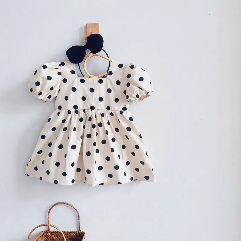 Girls' Dress Summer Children's Summer Polka Dot Short Sleeve Children's Clothing Children's Polka Dot Princess Dress Baby Girl Summer Dress Skirt