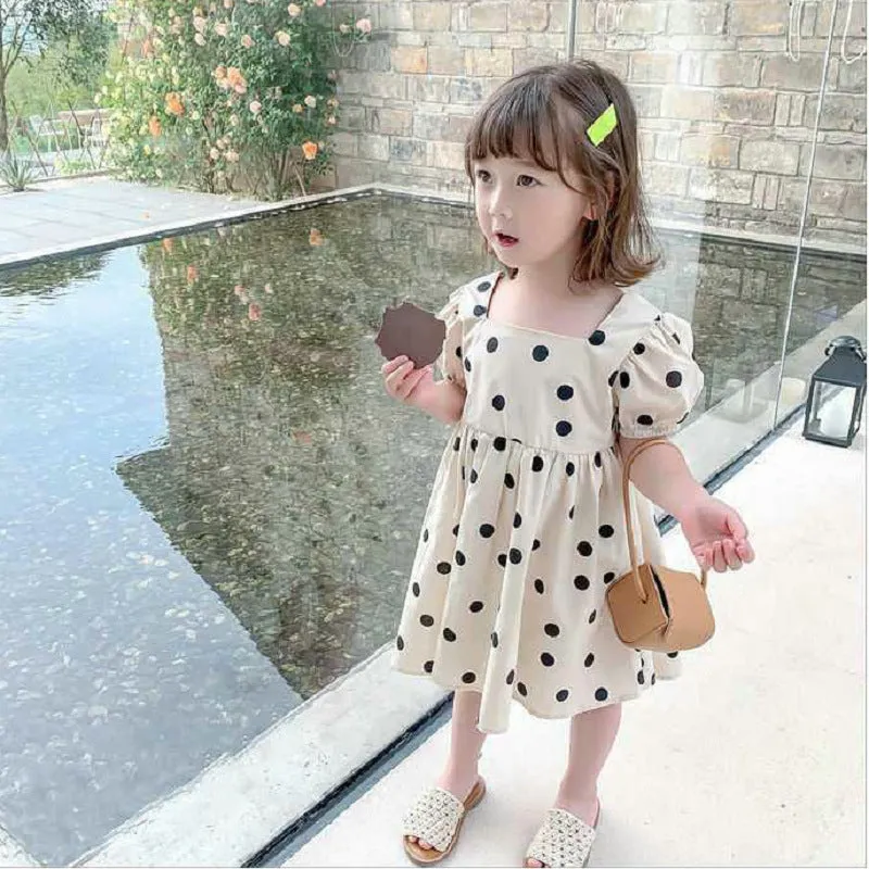 Girls' Dress Summer Children's Summer Polka Dot Short Sleeve Children's Clothing Children's Polka Dot Princess Dress Baby Girl Summer Dress Skirt